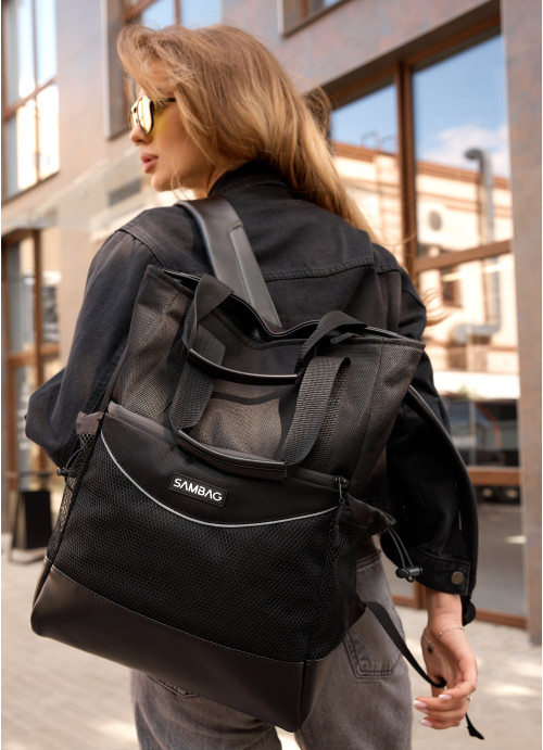 Женская сумка-рюкзак Sambag Shopper черный оксфорд