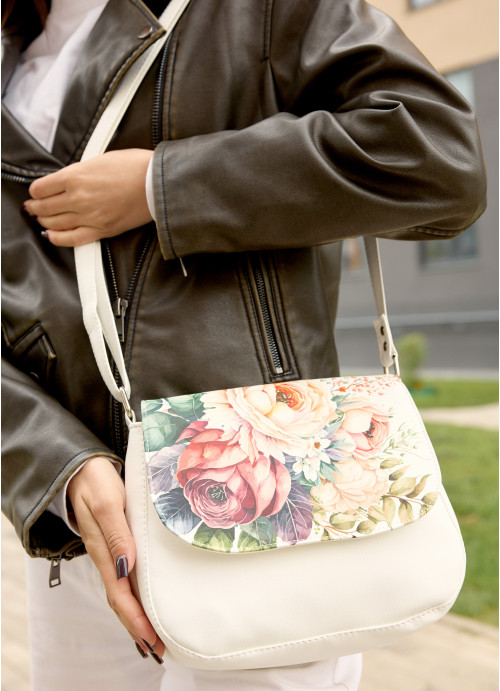 Жіноча сумка Кросбоді Sambag Rose біла з квітковим принтом