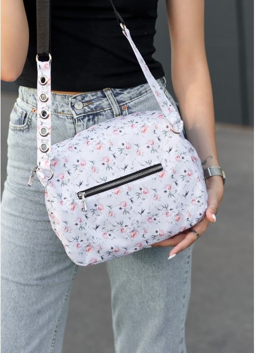 Женская сумка Sambag Milano белая с  цветочным принтом